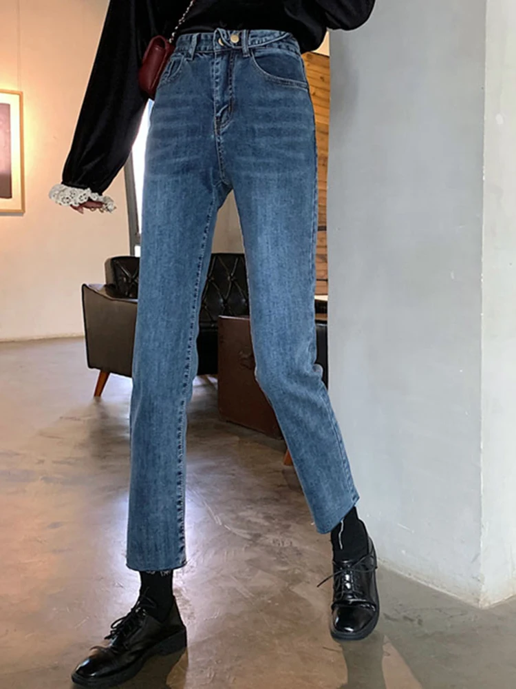 

N3894 High waist slim jeans new straight loose cropped jeans jeans