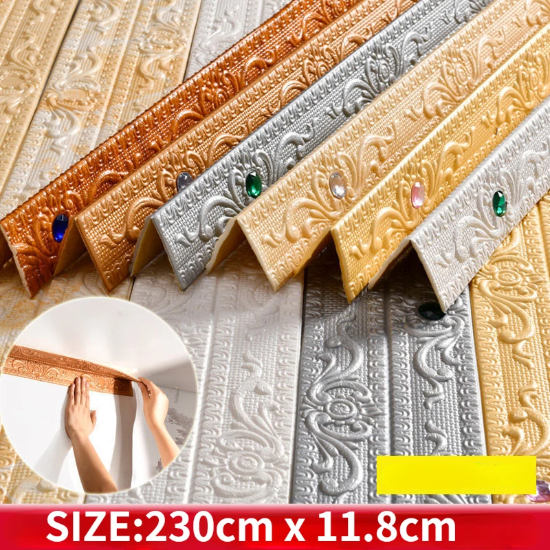 

230cmx11.8cm 3D Wall Decorative Line Skirting Border Self-adhesive Living Room Home Decoration Waterproof Wall Sticker Wallpaper