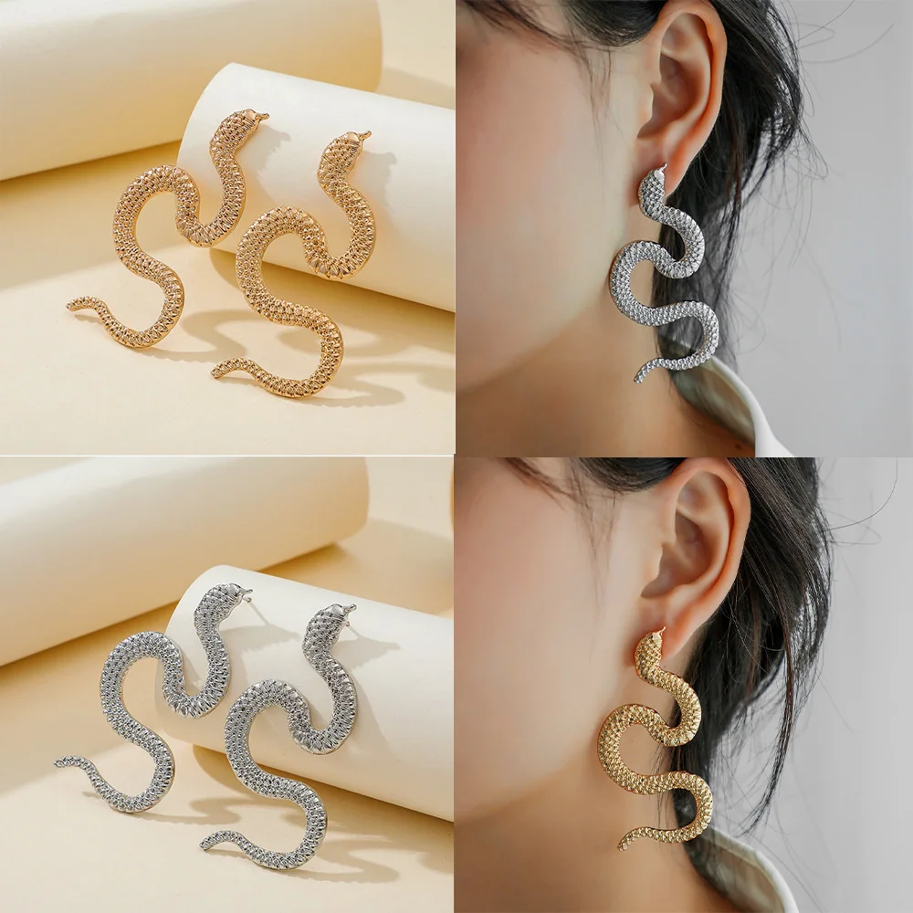 

Natasha New Gothic Style Exaggerated Snake Shape Earrings Women Punk Alloy Dark Studs Girls Ear Ornament