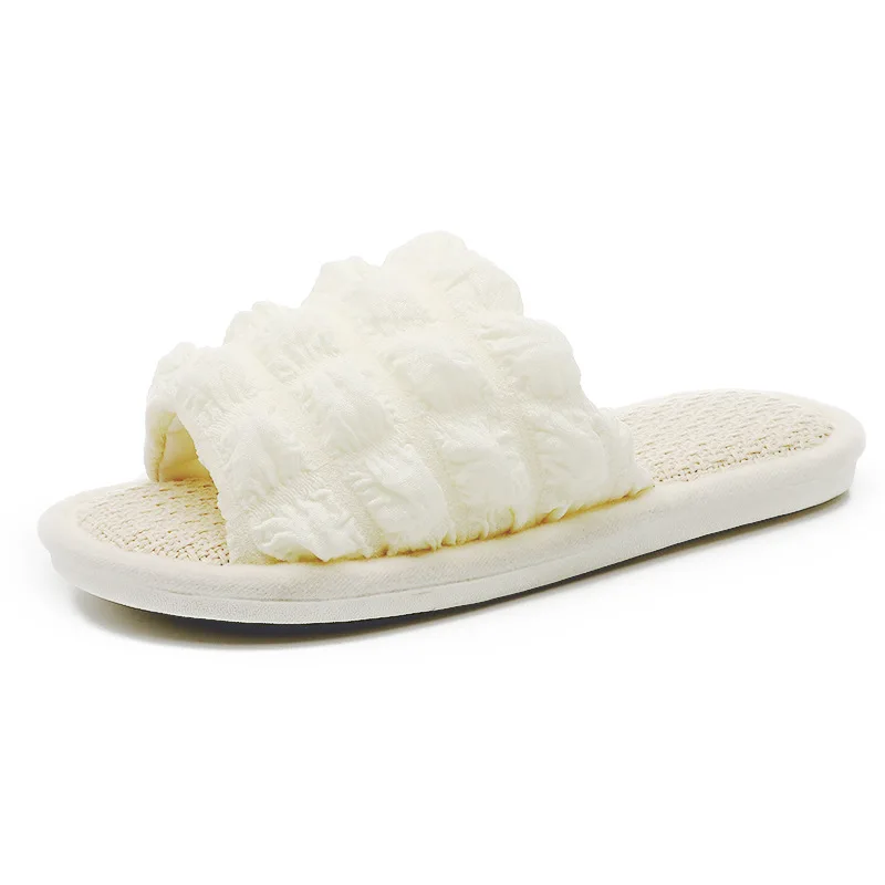 Ins Linen Slippers Thick Bottom Bubble Girl Warm Slippers Home Cotton Linen Soft Bottom Slippers Shoes Women Comfortable Fashion
