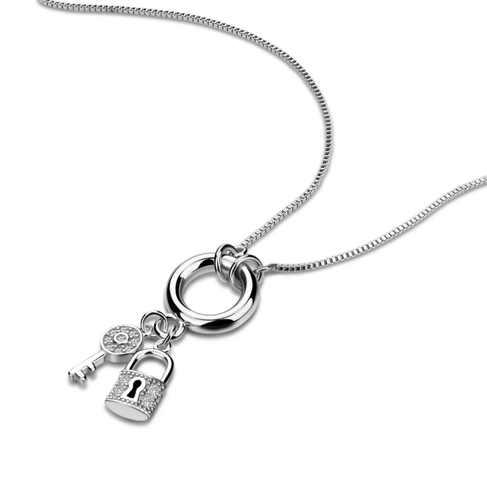 

925 Sterling Silver Necklace Fashionable Key Lock Beautiful Combination For Love Parent Style Necklace for Unisex Fashion Jewelr