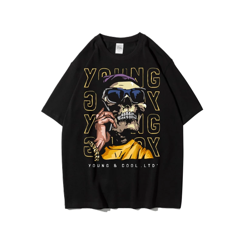 

ExtFine Hip Hop Skull T-shirt For Men Oversized Fashion Streetwear Brand Black Male Tops Short Sleeve Summer Tee Shirt Clothing