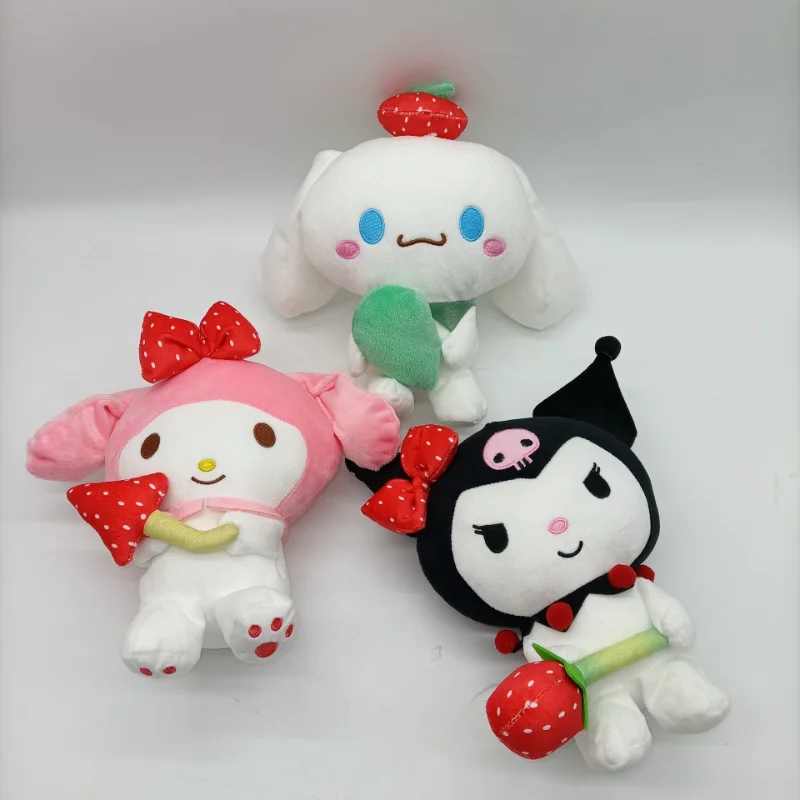 

Sanrio Cinnamoroll My Melody Kuromi Holding Strawberry Kawaii Plush Doll Toy Pendant Anime Home Decoration Children's Gift