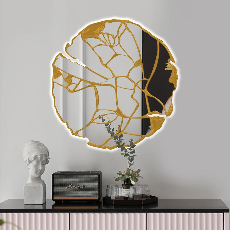 

Luxury Makeup Mirror Art Nordic Wall Decor Aesthetic Boho Large Mirror Hanging Living Room Decoration Chambre Home Decoration