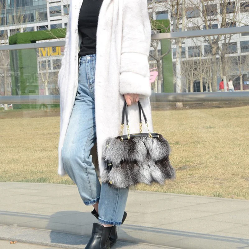 Женская сумка из лисьего меха новый дизайн вместительная через плечо модная