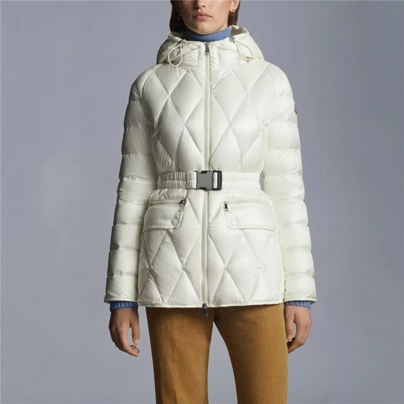 

Winter 2022 new women's hooded lace-up waist down jacket 90 eiderdownfashiondiamond plaid thickened warm down coat free delivery