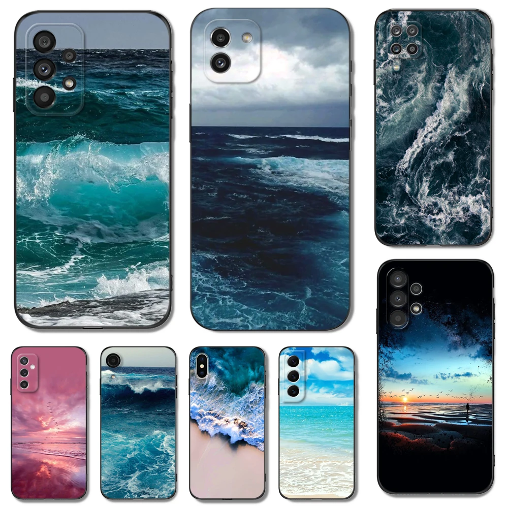 

Black tpu Case For Samsung galaxy M53 M13 M62 A12 A22 A22S A32 A42 A52 A52S A72 4g 5g A20S Blue ocean art