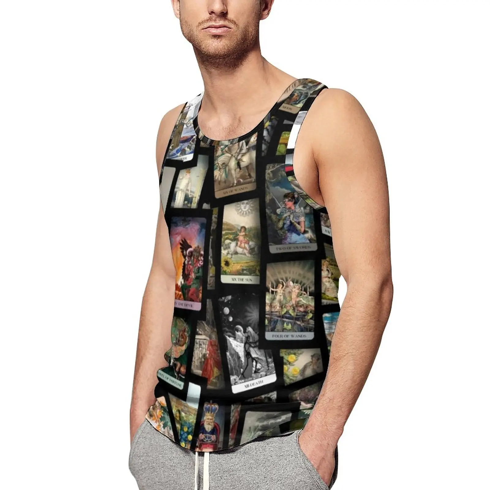 

Tarot Deck Print Tank Top Man's Victorian Art Gym Oversized Tops Summer Streetwear Graphic Sleeveless Vests