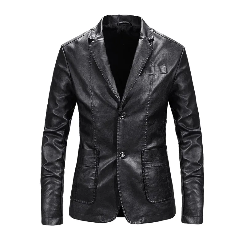 

High-end spring and autumn handsome men's jacket leather coat European and American simple loose suit collar men's suit jacket