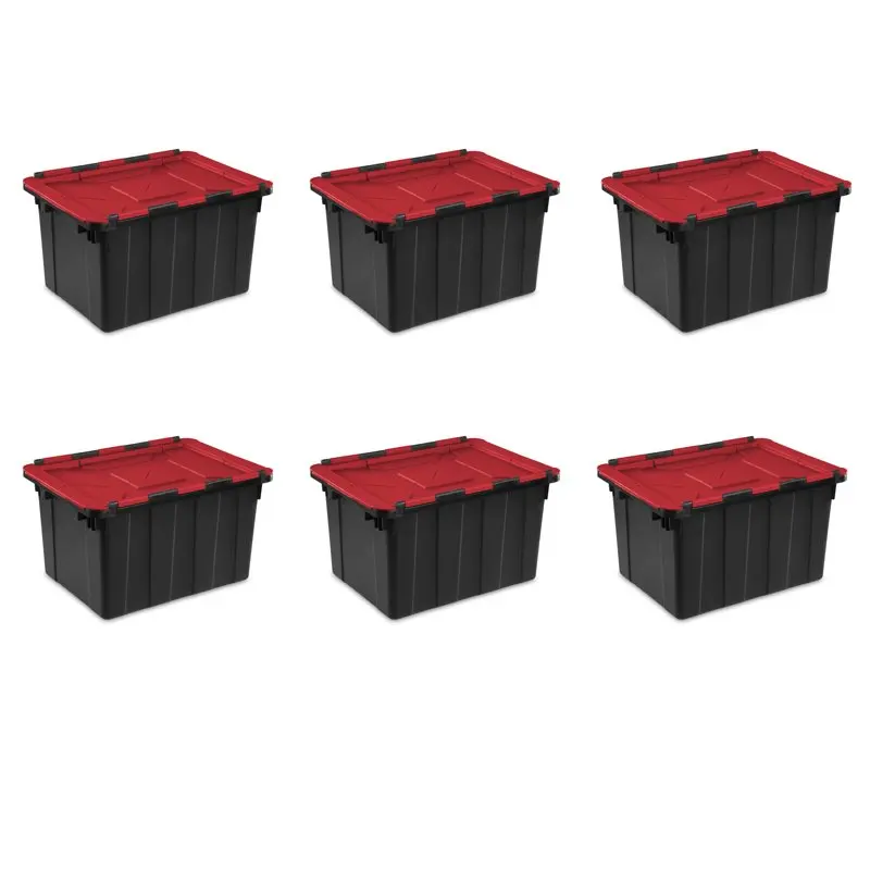 

For 12 Gallon Hinged Lid Industrial Tote Plastic, Black, Set of 6 Car Trunk Organizer Folding Storage Box For Sedan SUV MPV car