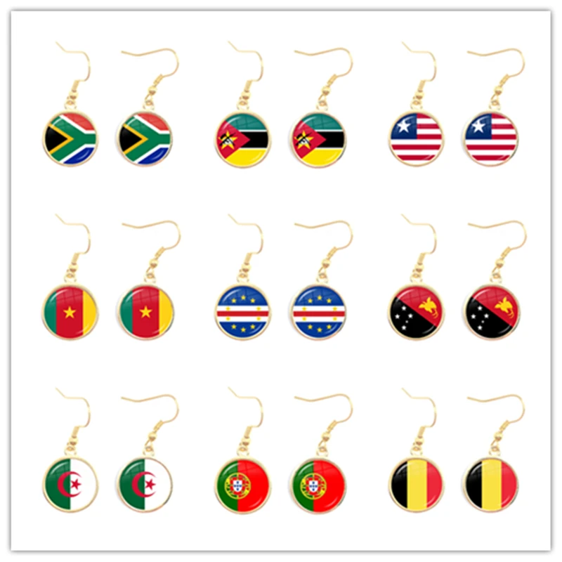 

South Africa,Mozambique,Liberia,Cameroon,Verde,Papua New Guinea,Algeria,Belgium,Portugal National Flag Drop Earrings For Women