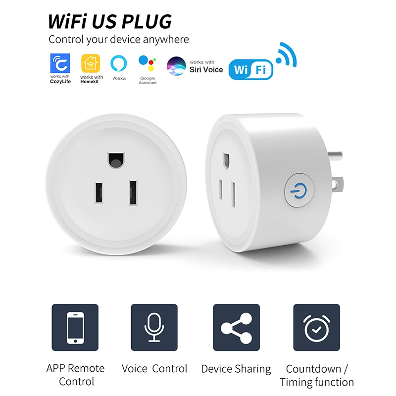 1 шт. WIFI умная розетка американская вилка 10А с функцией мониторинга мощности