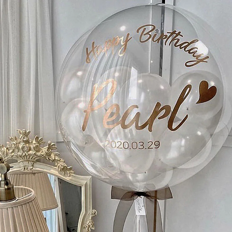 

2/1Pc 18/24/36inch Bubble Balloon with Custom Name Sticker Personaled Sticker for Wedding Birthday Baby Shower Party Decorations