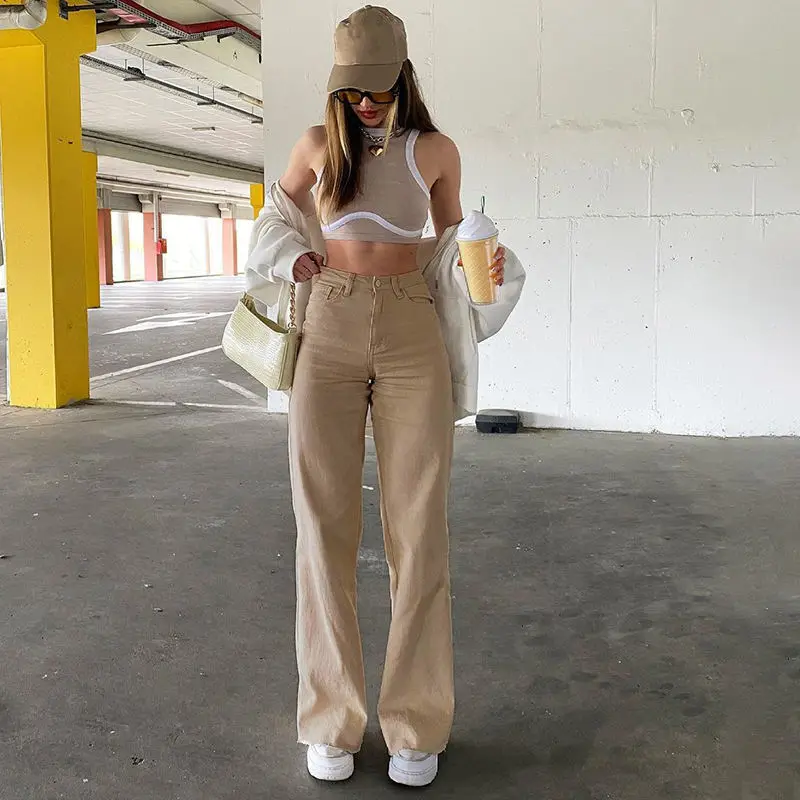 

Jeans European and American style street straight women's spring and autumn trend all-match high waist loose casual trousers