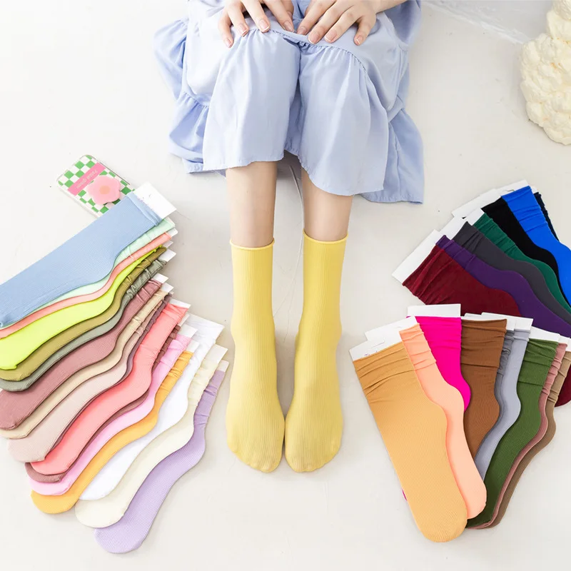 Velvet Socks Summer Thin Rolled Ice Silk Sock Summer Long Ins Fashion Tube Socks For Women Summer Socks Medias Perlas Colorful