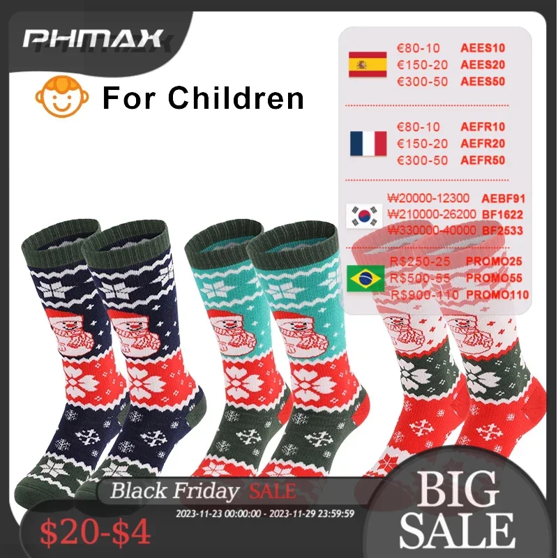 

PHMAX Kids Ski Socks Winter Sports Warm Socks Boy Thermal Thicken Cotton Skiing Long Socks Breathable High Elastic Running Socks