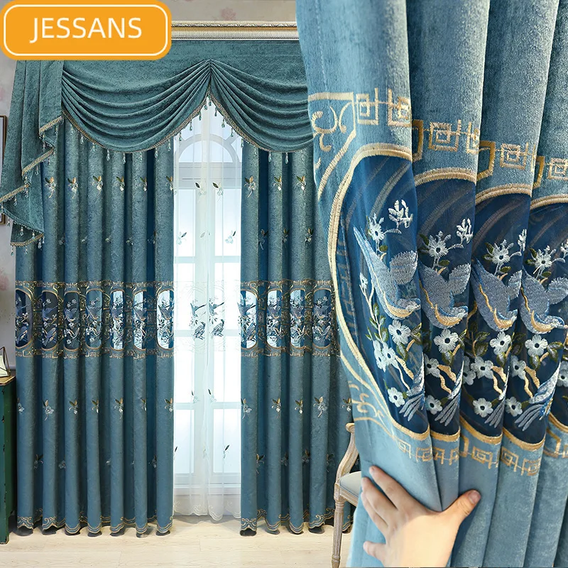 

New European-style Chenille Embroidered Curtains for Living Room Bedroom Study Balcony Blackout Curtains Customization