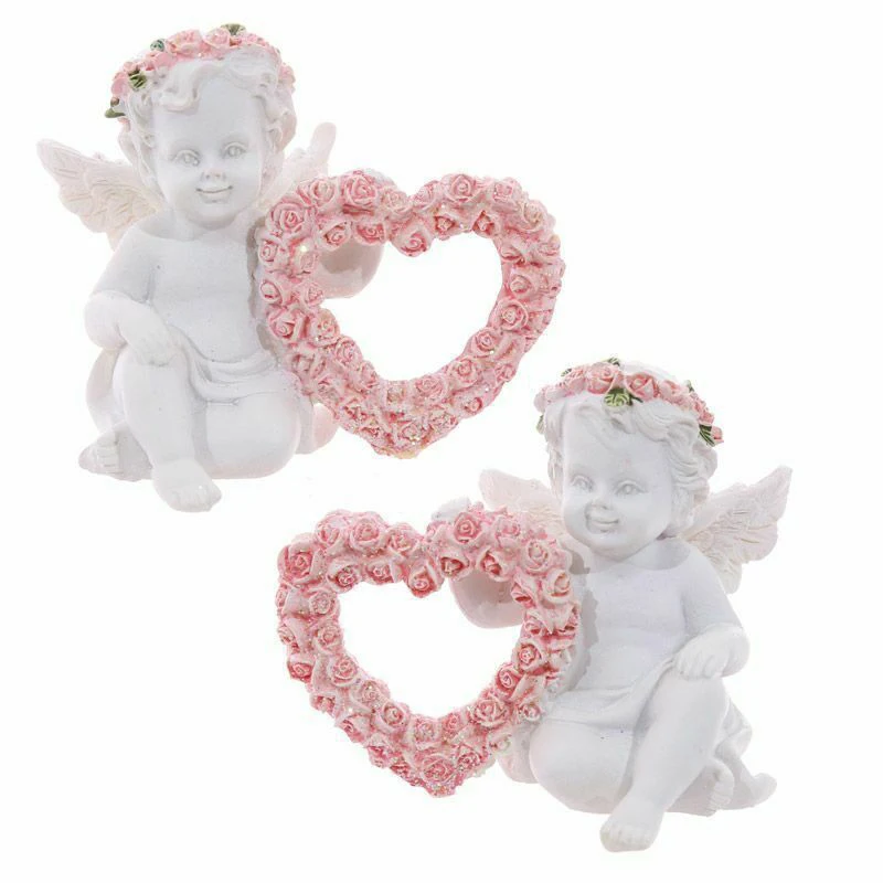 

1 пара, статуэтка Купидона ангела, искусственная Роза из полимерной смолы, украшение для Дня Святого Валентина, свадьбы, 1 пара