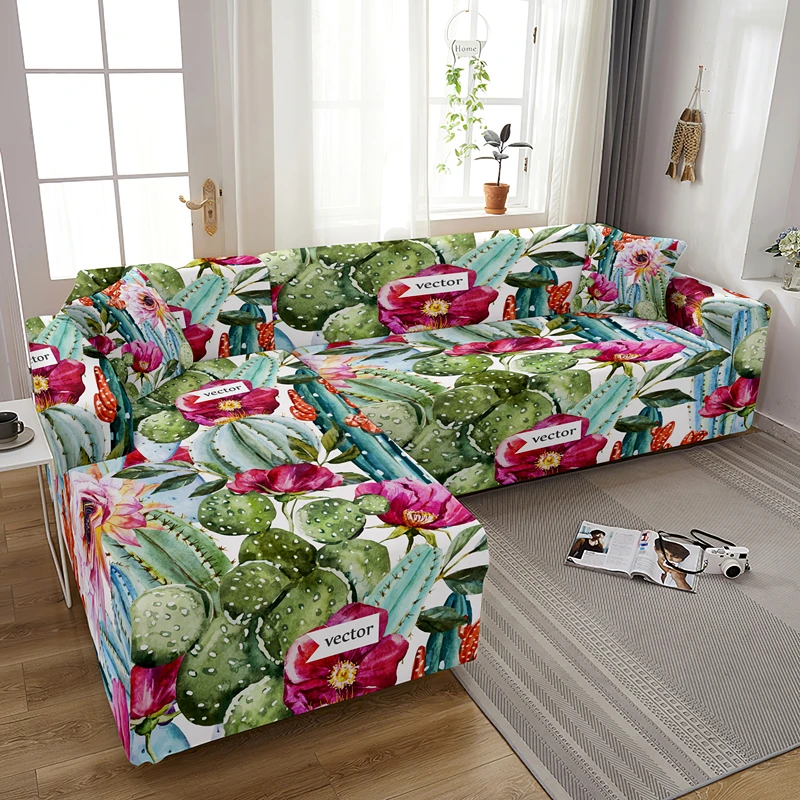 

Elastic Sofa Cover for Living Room 3D Flower Cactus Printed Stretch Slipcover Sectional Couch Cover Loveseat Armchair Cover
