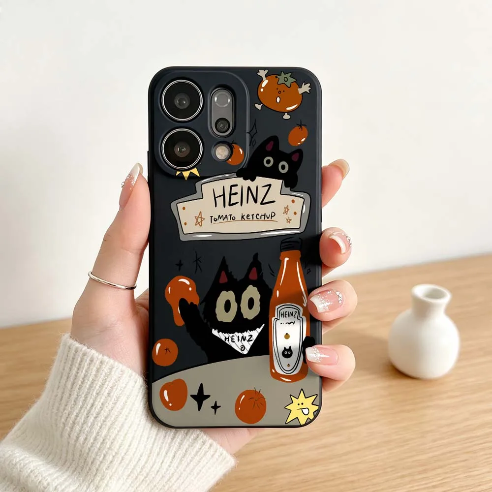 Фото Мягкий чехол для телефона с рисунком Heinz Black Cat Ketchup Shell для OPPO Reno 15 14 13 11 12 FS 9 8 7 6 Pro Max Lite F SE 5G Pro Plus №4
