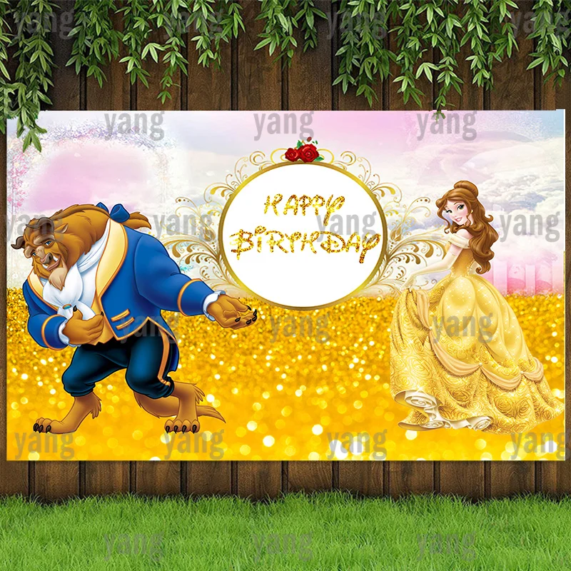 

Disney Castle Dreamy Moon Beauty and the Beast Belle Princess Backdrop Girls Birthday Party Baby Shower Banner
