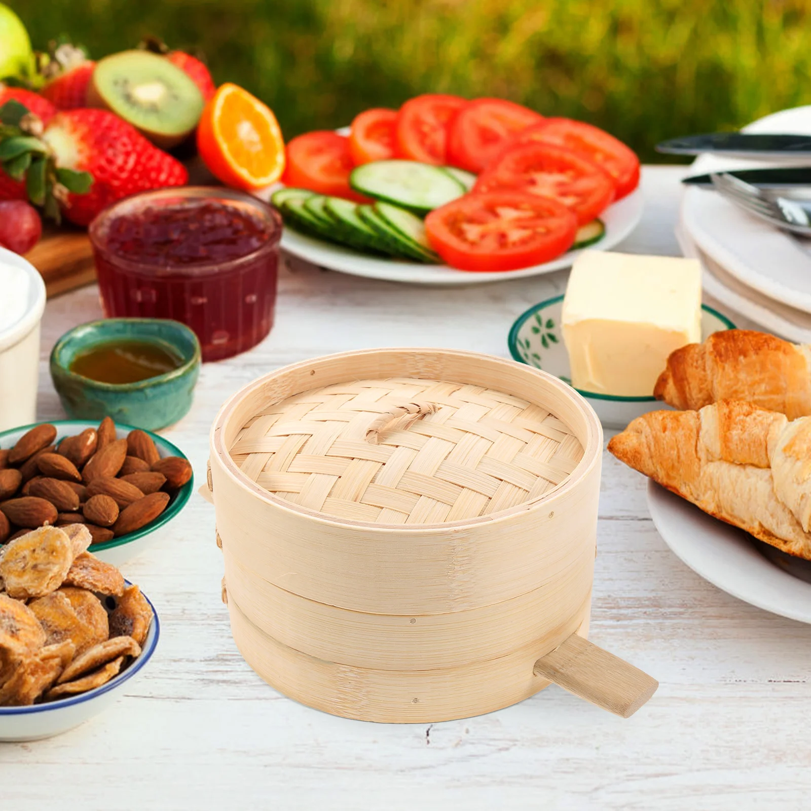

Паровая корзина для китайской еды, паровые бамбуковые булочки Dim Sum, кухонный инструмент для варки рыбы, пельменей, набивной инструмент с крышкой