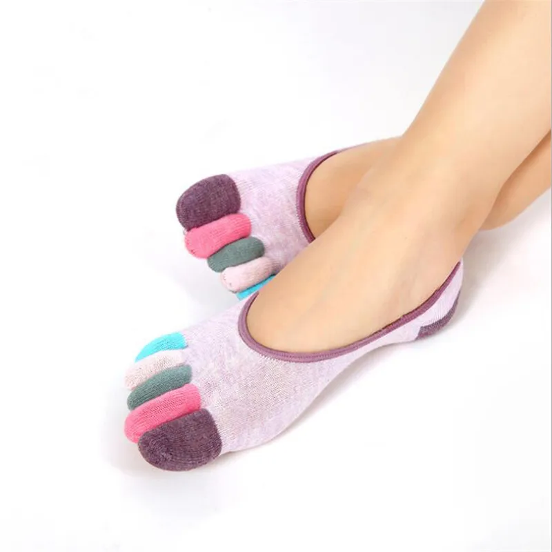 Fashion Women 5 Toe Boat Socks 5 Pairs/Lot Colorful Five Fingers Trainer Cotton Female Ladies Anti-skid Short Socks For Woman