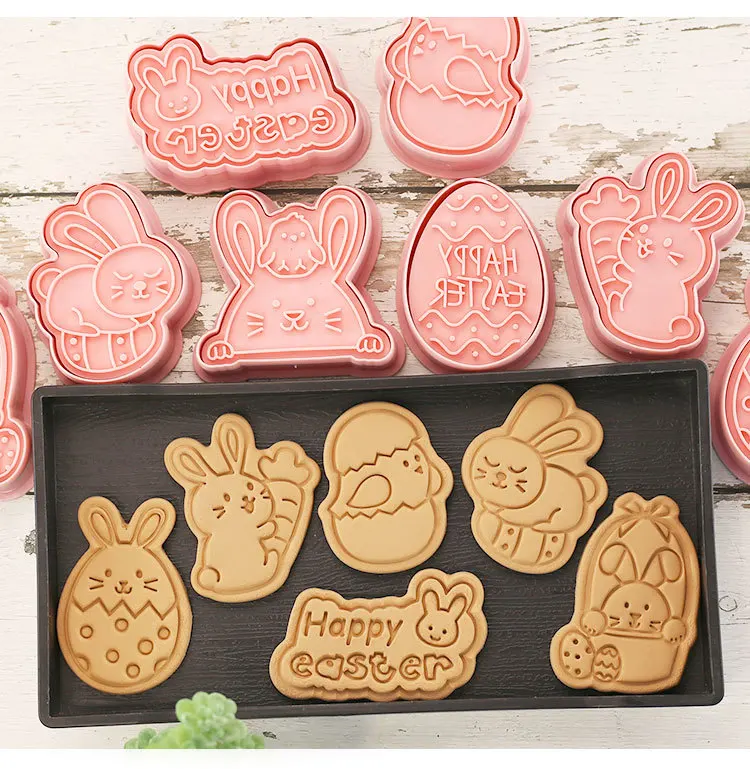 

8Pcs/set Cartoon Easter Biscuit Mould Plastic Pressable Cookie Mold Baking Tool Cookie Stamp Kitchen Baking Pastry Bakeware Tool