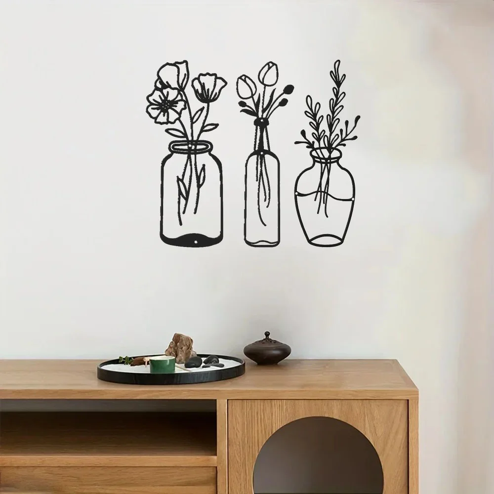 Уникальный металлический цветочный настенный декор из 3 предметов черный