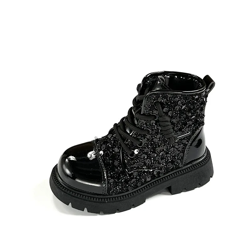 Новинка Осень-зима модные ботинки с блестками для девочек короткая обувь