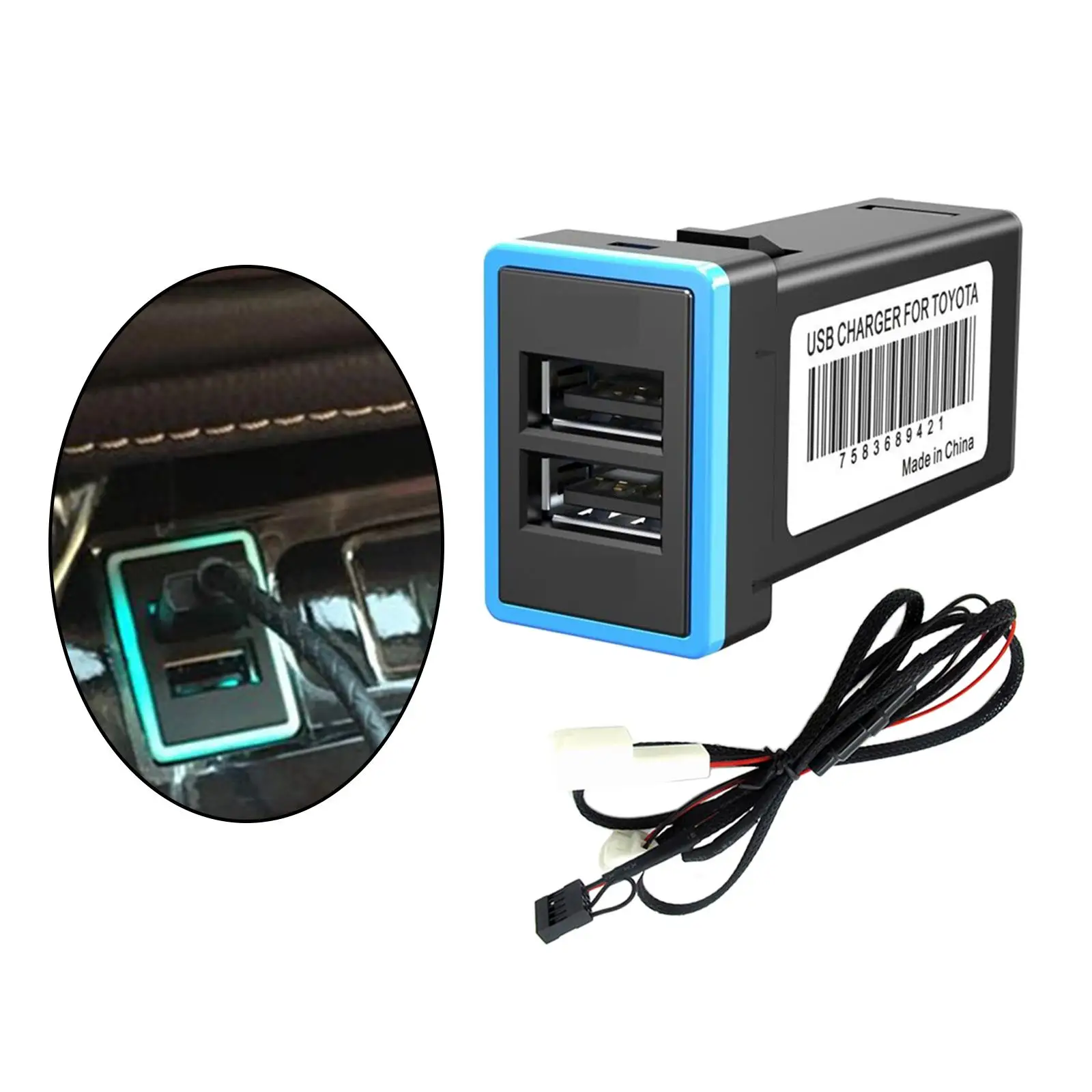 

Автомобильное зарядное устройство QC3.0 с двумя USB-портами для смартфонов и планшетов, быстрая зарядка, подходит для Corolla, защита от перенапряж...