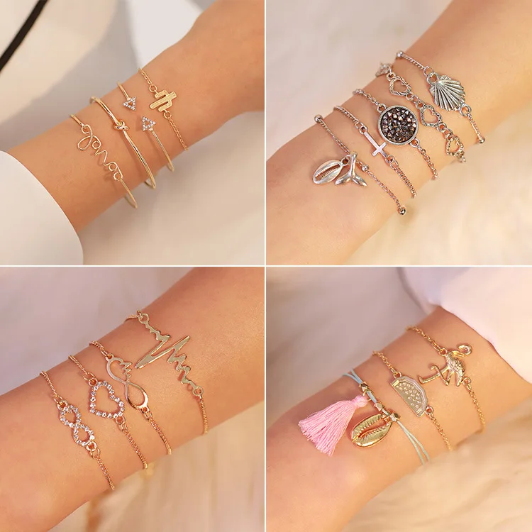 

4Pcs/Set Fashion Geometric Open Bangles Retro Love Knot Hollowed-out Bracelet Women Jewelry charm bracelet