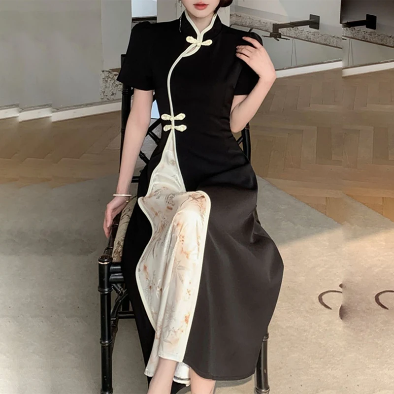 Женское длинное платье в китайском стиле элегантное облегающее Чонсам с