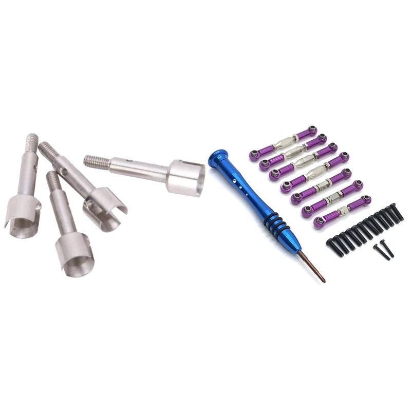 

2 Set RC Car Part:1 Set Steel Front/Rear Wheel Axle Accessories & 1 Set Linkage Servo Pull Rod Steering Tie Rod Set