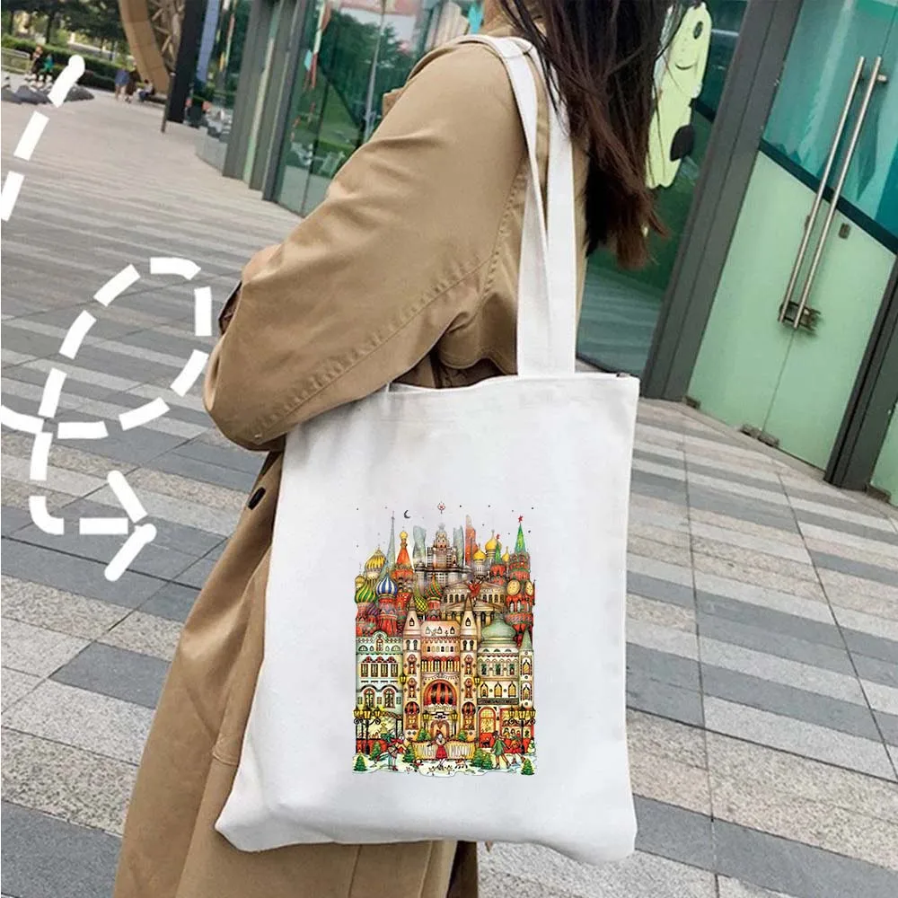 Московский собор Св. Базилика Matrioska Doll Psychedelic Women's Canvas Shopper Хлопковая Сумка-тоут