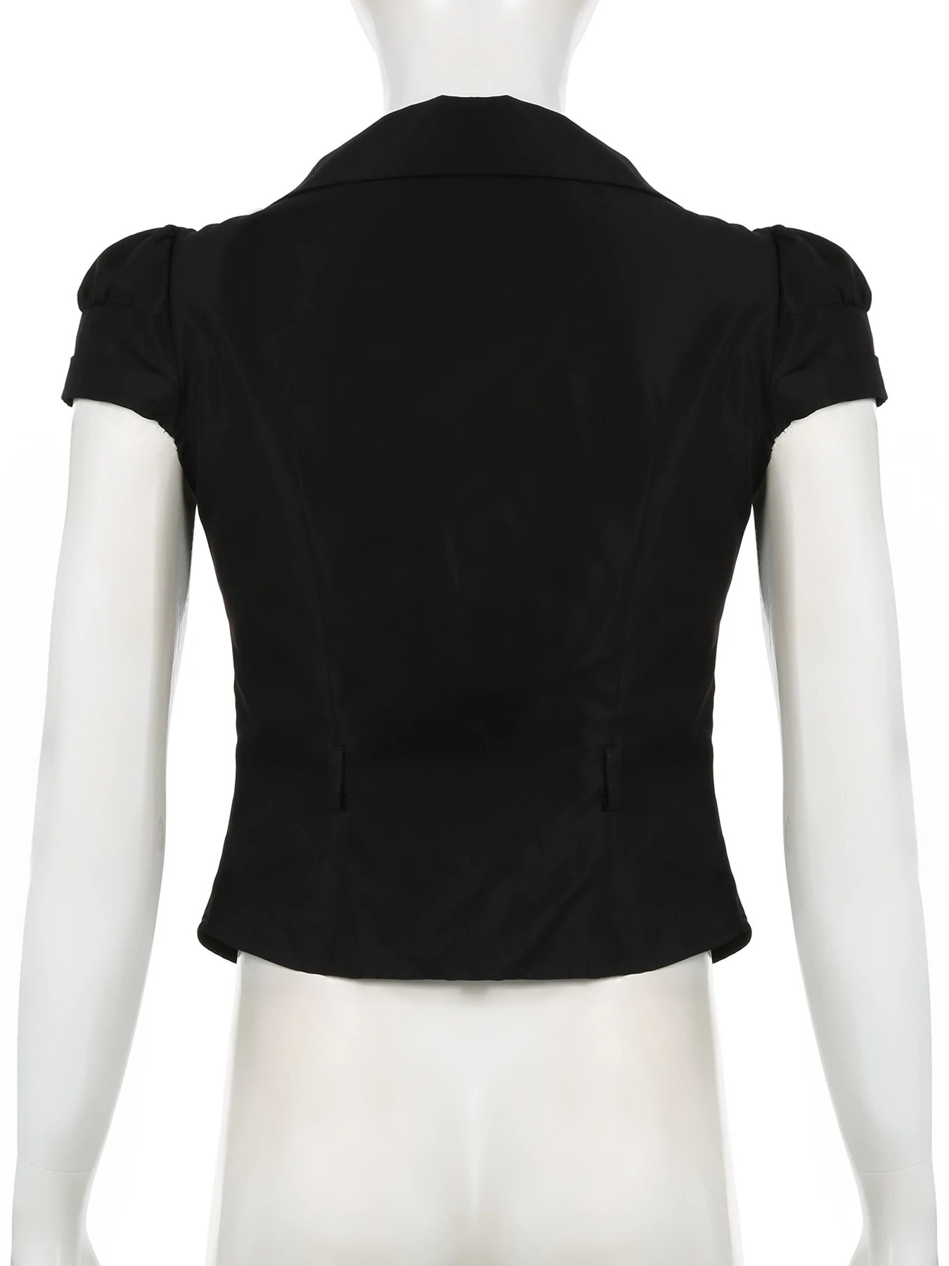 Rockmoer Женская Повседневная Блузка Черная С Коротким Рукавом Отложным Воротником