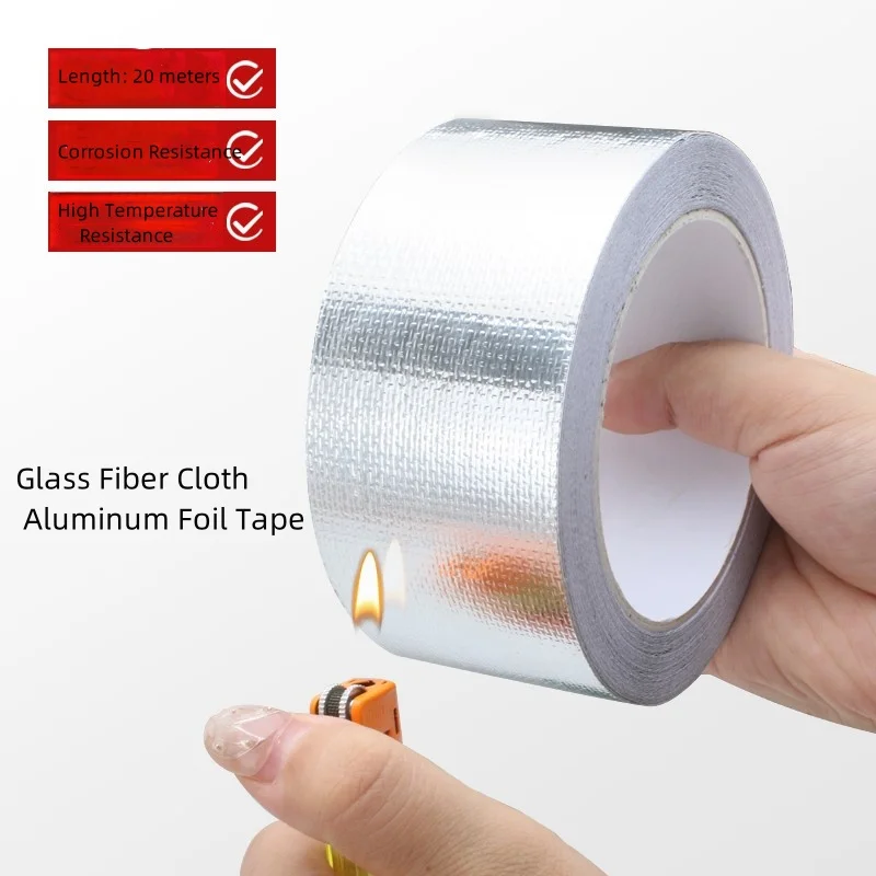 

20 метров лента из стекловолокна, алюминиевой фольги, термостойкая лента HVAC, теплозащитный экран, термозащитный барьер, клейкая основа, термоотражающая лента