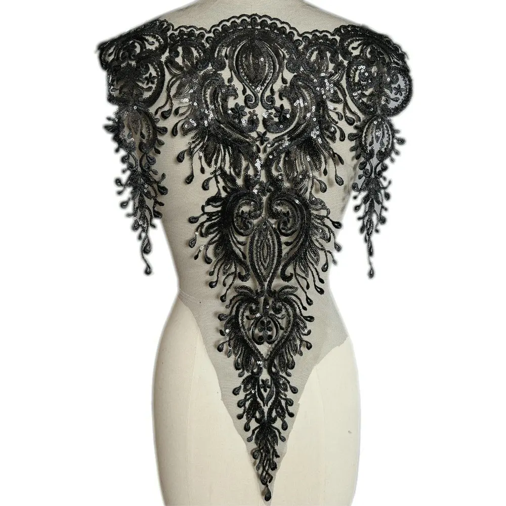 Черные кружевные блестки швейные нашивки аппликация декоративная вышивка шитье