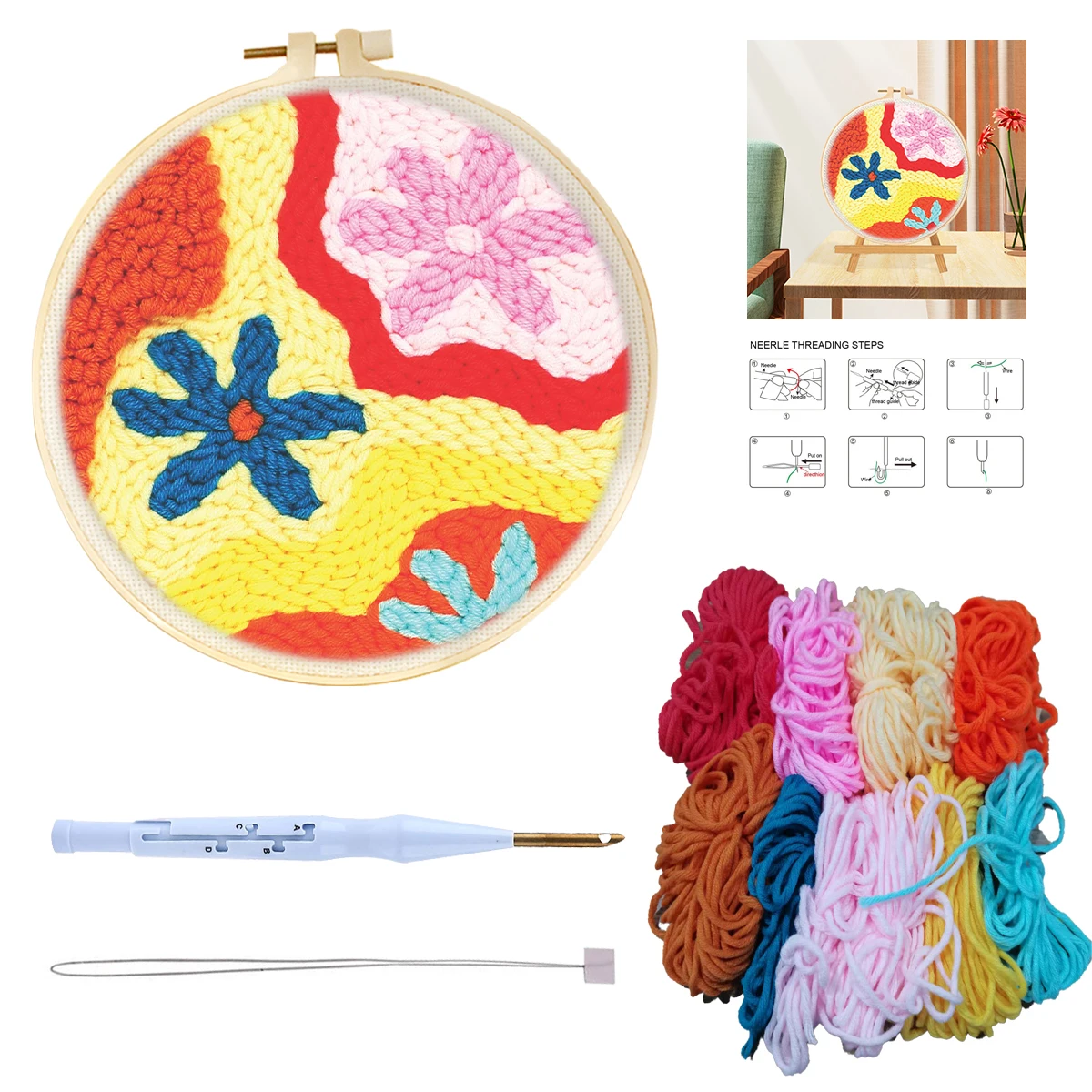 

Ruopoty Flowers Pattern Punch Needle Embroidery Kits For Starter Kits With Stamped Color Pattern With Instruction Diy Gift