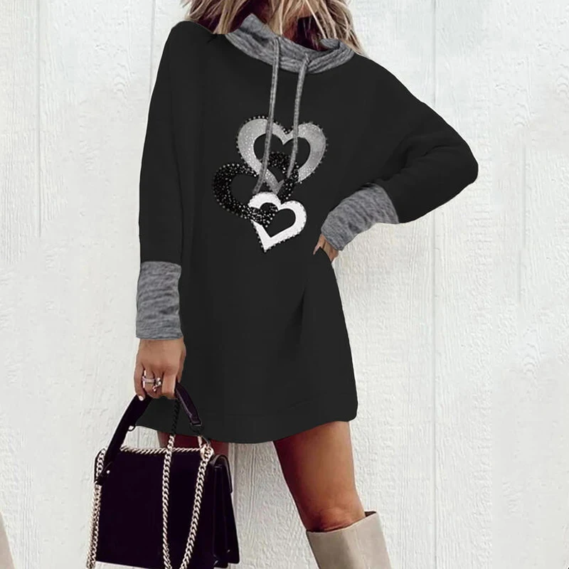 

Женское повседневное мини-платье с капюшоном и длинным рукавом