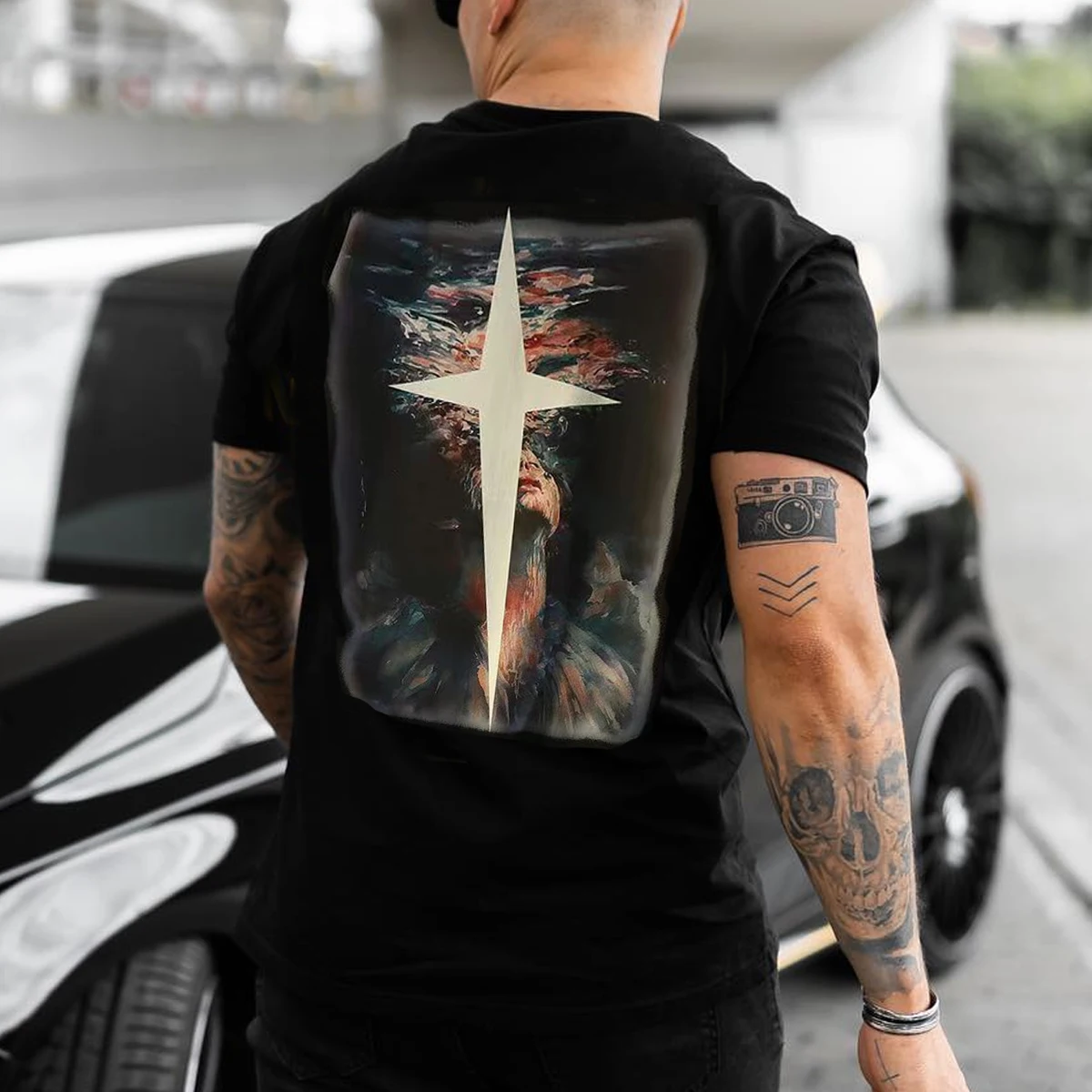 2022 Summer Street Style Cross Paintting Graphic Print Short Sleeve Mens T-shirts Casual Tops Tshirt