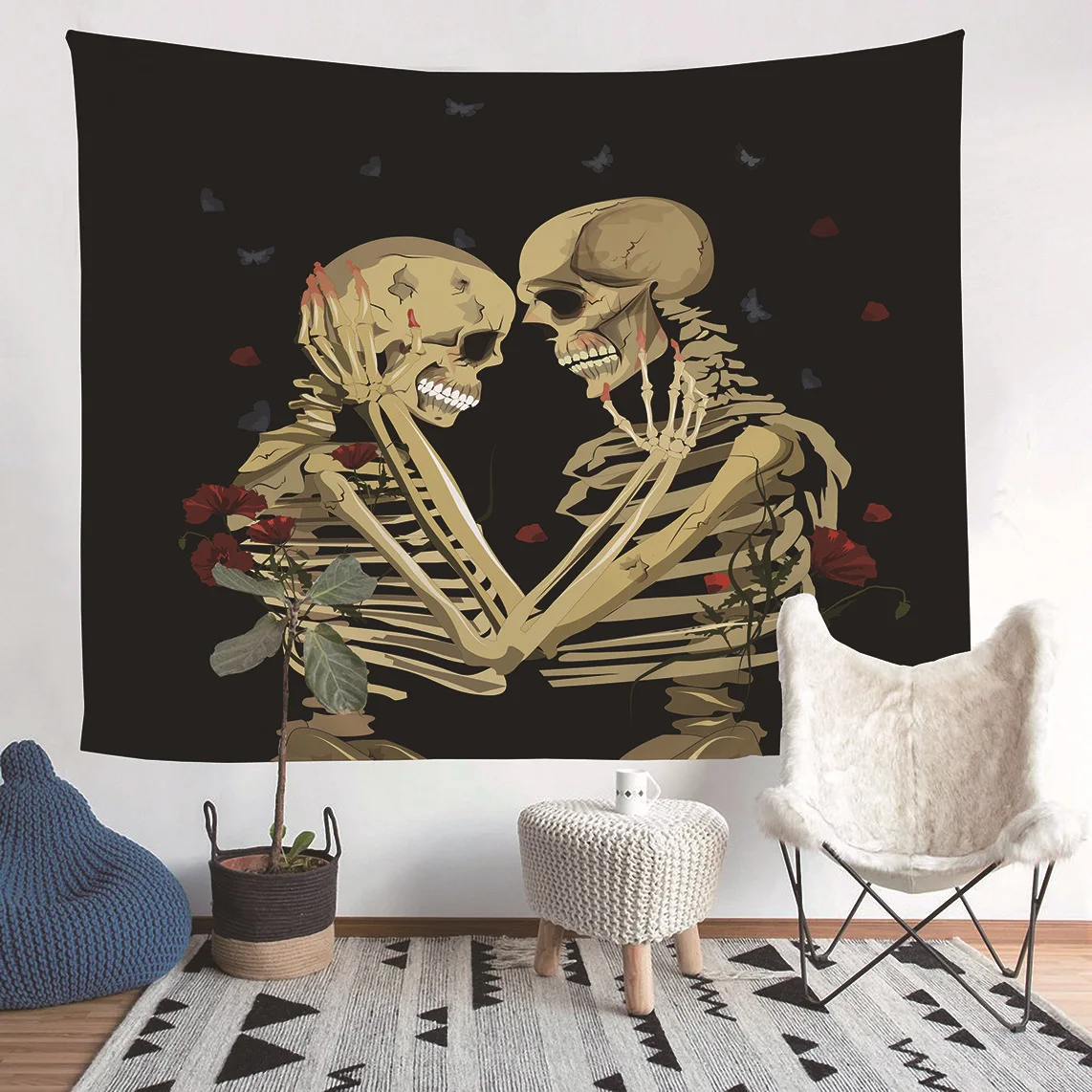 Skull Love Tapestry Wall Fabric India Divination Totem Wall Cloth Tapestries Home Decoration Halloween Background Decor Tapestry