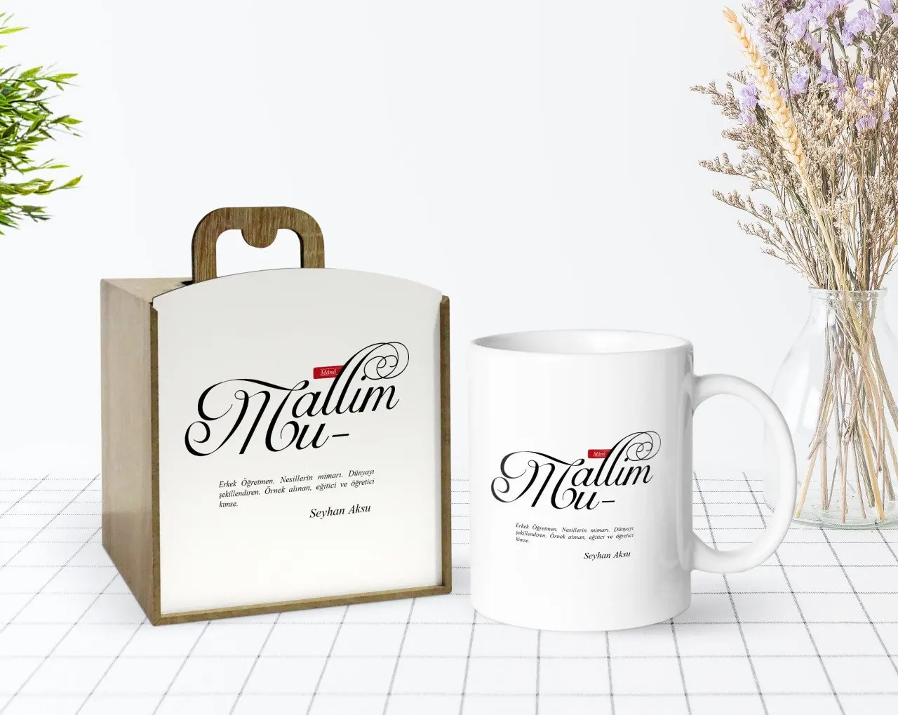 

Сделанный на заказ в деревянной коробке Mânâ Muallim дизайн белая кружка Bardak-1