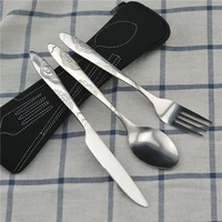 hot 3pcsset portable stainless steel spoon fork steak knife set travel cutlery tableware with bag outdoor camping tableware set