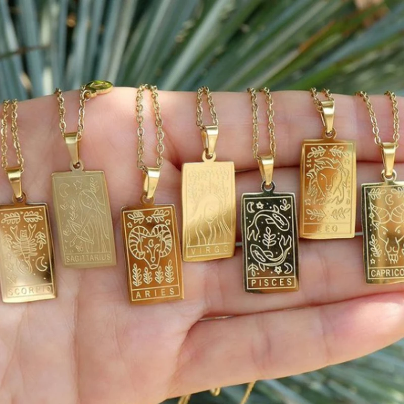 

2023 Zodiac Constellations/Constellation Oval Zodiac Necklace Disk Necklace Gift For Women