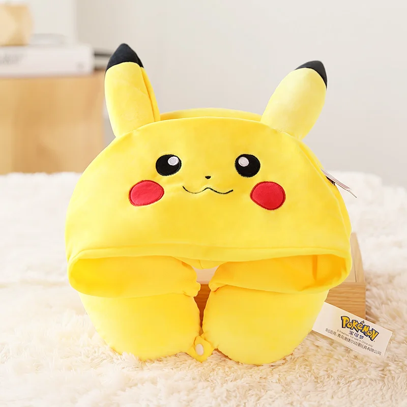 

Anime Pokemon Peripheral Pikachu U-Shape Pillow Memory Foam Hooded Cute Nap Travel Neck Support Pillow