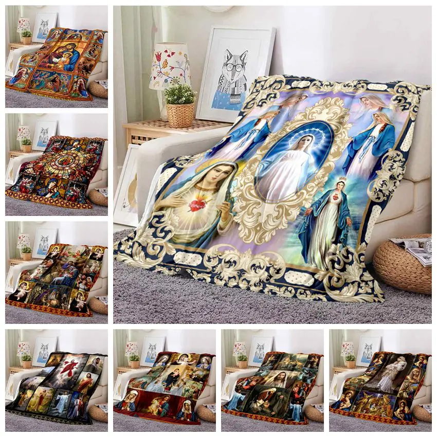 

Virgin Mary Jesus Flannel Blanket Fluffy Lightweight Fleece Throw Blanket Comforter Soft Warm Cozy Throw Nursery Bedding