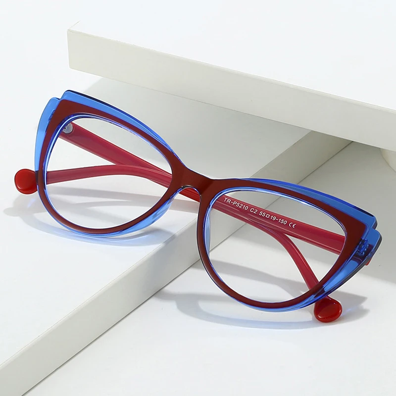 Модные женские очки для чтения Cateye синие с пружинными петлями компьютерные + 500 600