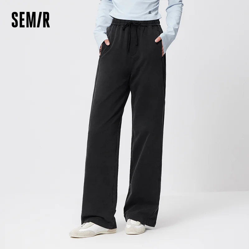 Фото Semir винтажные брюки женские весенние рваные хлопковые сплит-дизайн удлиняющие ноги ретро с напуском уличные широкие брюки №1