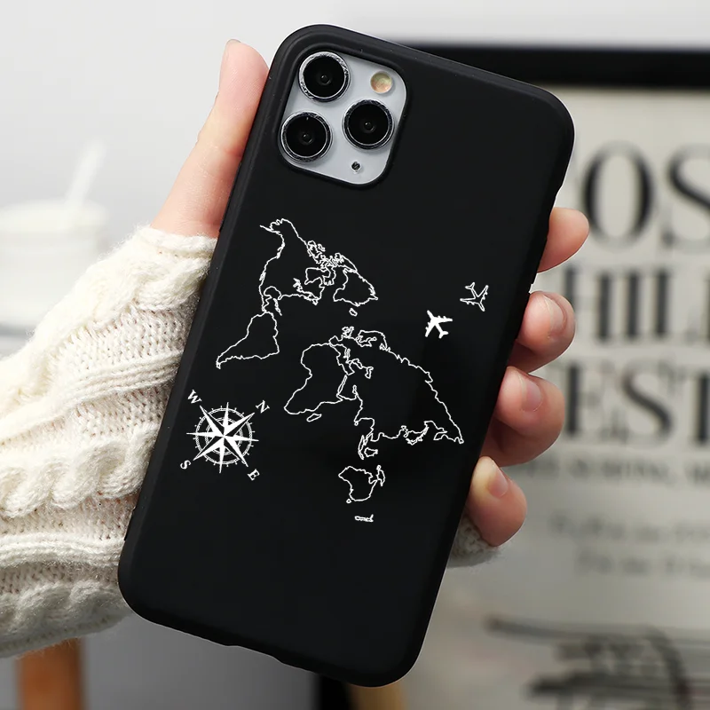 Silicon World Map Phone Case For iPhone 14 13 12 12Pro 11 Pro X XR XS MAX 8 7 Plus Travel Couple TPU Cover For SE 2020 Cases